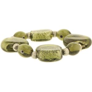 Behave Dames elastische kralen armband olijf groen 16 cm
