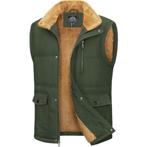 Gevoerd Wintervest voor Heren - Warm Fleece Outdoor Vest met Opstaande Kraag en Meerdere Zakken