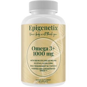 Epigenetix - Omega 3+ 1000mg - 90 premium softgels - Ondersteunt hart- en vaatgezondheid, bevordert hersenfunctie en cognitieve helderheid, ondersteunt normaal gezichtsvermogen en celbescherming, met Vitamine E