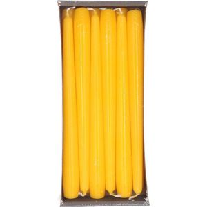 12x Gele dinerkaarsen 25 cm 8 branduren - Geurloze kaarsen geel - Tafelkaarsen/kandelaarkaarsen