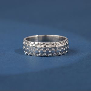 Vol zeshoeken en stippen alternatieve zilveren trouwring 925 Zilver
