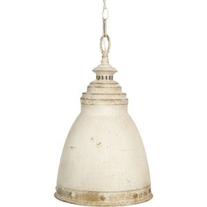 HAES DECO - Hanglamp - Shabby Chic - Vintage / Retro Lamp, formaat Ø 28x45 cm - Goudkleurig / Gebroken Wit Metaal - Ronde Hanglamp Eettafel, Hanglamp Eetkamer