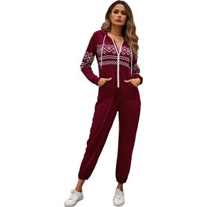 Kerst Onesie voor Vrouwen, Jumpsuit met Capuchon, Lange Mouwen, Ritssluiting, Eendelig Pyjama, Nieuwigheid Nachtkleding