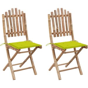 The Living Store Buitenstoelen Set - Bamboe - Inklapbaar - Helder Groene Kussens - 50 x 42 x 92 cm