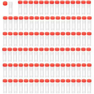 HUAZIZ 100 stuks reageerbuisjes met schaal van 1,5 ml laboratoriumreageerbuizen van transparante kunststof met oranje deksel en getrapte markeringen, laboratoriumbuisjes van kunststof
