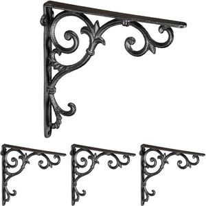 4x plankdrager antiek - set - schapdragers - plankendragers - gietijzer - zwart