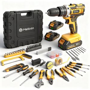 MellWin Accuboormachine - 45 Nm Schroefboormachine - 21V Draadloze Boormachine - 25+3 Standen - 10mm Boorhouder - met 2x accu's en Handgereedschap en Accessoires - voor Thuis & Klussen