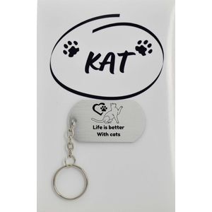 Katten sleutelhanger inclusief kaart – katten liefhebber cadeau - animals - Leuk kado voor je dieren liefhebber om te geven - 2.9 x 5.4CM