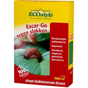 ECOstyle Escar-Go Bestrijdingsmiddel tegen Slakken - Regenvaste Slakkenkorrels - Stopt Slakkenvraat Direct - 1000 M² - 2,5 KG