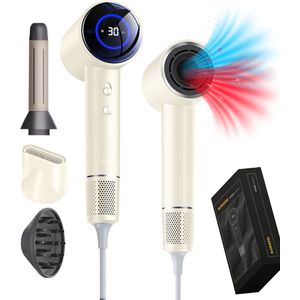 AirGlide - Föhn met Diffuser - LED Scherm - Haardroger met Ionentechnologie - 3 Opzetstukken - Luxe Cadeauverpakking - Ivoor Wit