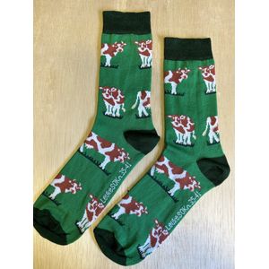 SOKn. Trendy sokken *KOE* rood/bont maat 35-41 (ook leuk om kado te geven !)