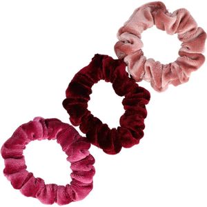 Haarsoires Haarelastiek Scrunchie – Basic Smal – Velvet Stof – Roze Rood – Set van 3 - Haarkrinkel - Haar Elastiek met Stof - Zacht & Haarvriendelijk