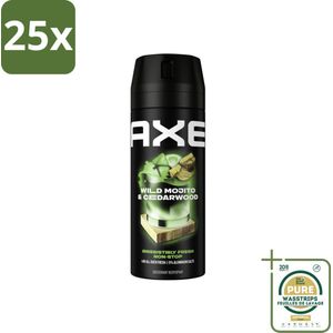 25 x Axe Deodorant Bodyspray Green Mojito + Cedarwood 150 ml - Grootverpakking - Deodorant - Bodyspray - Geur - Frisheid - 48 Uur Bescherming