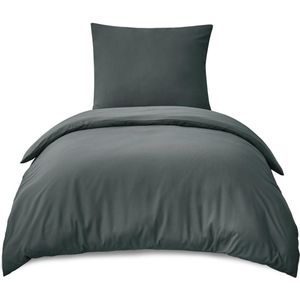 Unyqoos® Beddengoedset van Zachte Microvezel met Ritssluiting en Strijkvrije Eigenschappen, 155 x 220 cm, 2-delig, Grijs Antraciet