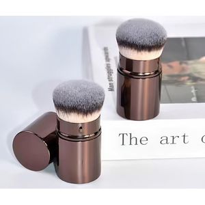 Intrekbare make-upkwast - Zwart met witte punt - Make-upkwasten - Intrekbare make-upkwast voor highlighter, blush, bronzer en geperste poeder