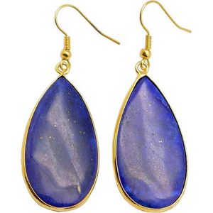 Edelstenen oorbellen Big Teardrop Lapis Lazuli Gold - edelstaal - oorhangers - blauw - goud - druppel