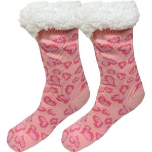 Huissokken Dames - Warme Slofsokken voor Dames met Antislip en Hartjesprint - Kerstsokken - maat 36/43 - 3BMT®