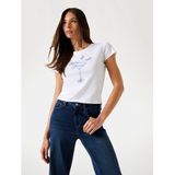 Guessvoor vrouwen. W5YI31K9RM1 T-shirt met wit strass-logo (XS), Casual, Synthetisch, Korte mouwen