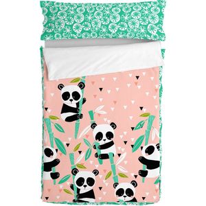 Gewatteerd beddengoed met ritssluiting HappyFriday Moshi Moshi Panda Garden Roze 90 x 200 cm