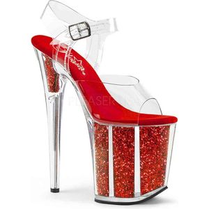 Pleaser - FLAMINGO-808G Sandaal met enkelband, Paaldans schoenen - Paaldans schoenen - 39 Shoes - Rood/Transparant