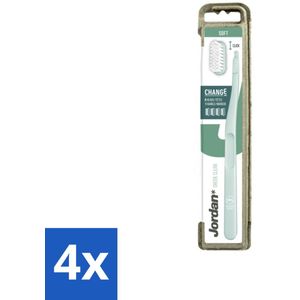 4 x Jordan - Tandenborstel - Green Change - Soft - 4 Opzetborstels & 1 Houder - Duurzame Tandenborstel - Tandenborstel Met Verwisselbare Kop - Zachte Tandenborstel - Tandenborstel Voor Gevoelig Tandvlees - Milieuvriendelijke Tandenborstel
