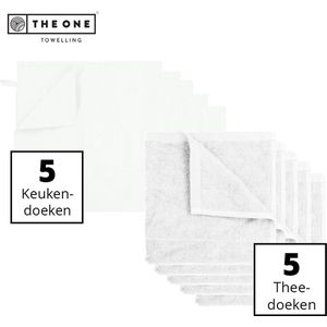 The One Towelling Keukentextiel set - 5 Handdoeken & 5 Theedoeken - Voordeelverpakking - 50 x 50 cm / 50 x 70 cm - Katoen - 10-Delig - Wit