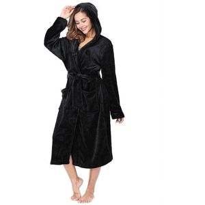Dames badjas fleece/velours met capuchon benyson zwart S/M
