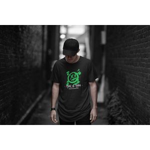 Rick & Rich - T-Shirt Grafitti Smiley Green - T-Shirt Skatewear - T-Shirt Skateboarding - Zwart Shirt - T-shirt met opdruk - Shirt met ronde hals - T-shirt Cartoon - T-shirt Man - T-shirt met ronde hals - T-shirt maat XL
