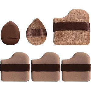 Green Glow - Make-up kwasten set voor losse poeder en vloeibare make-up, zachte poederspons, chocoladekleurig - 6 stuks