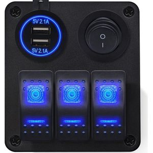 ProRide Schakelpaneel 12V voor Auto/Boot - USB Lader 2 Poorten met Schakelaar - 5V/2.1A - 3 schakelaars