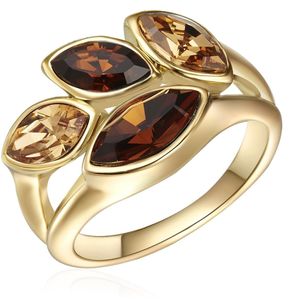 Mode-ring - Geelgoud - Dames - Met Swarovski Kristallen - Gepolijst