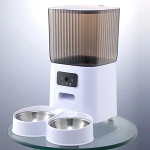Voerbak - voerbakje kat en hond - 5L Dubbele Kommen - Automatische Kattenfeeder - Met Camera - Voice Recorder - Compatibel met WIFI - 20x33x33cm - Wit