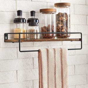 VASAGLE - LWS441B01 - Wandplank - Vintage Bruin-Zwart - Set van 2 - Zwevende Plank met Stang