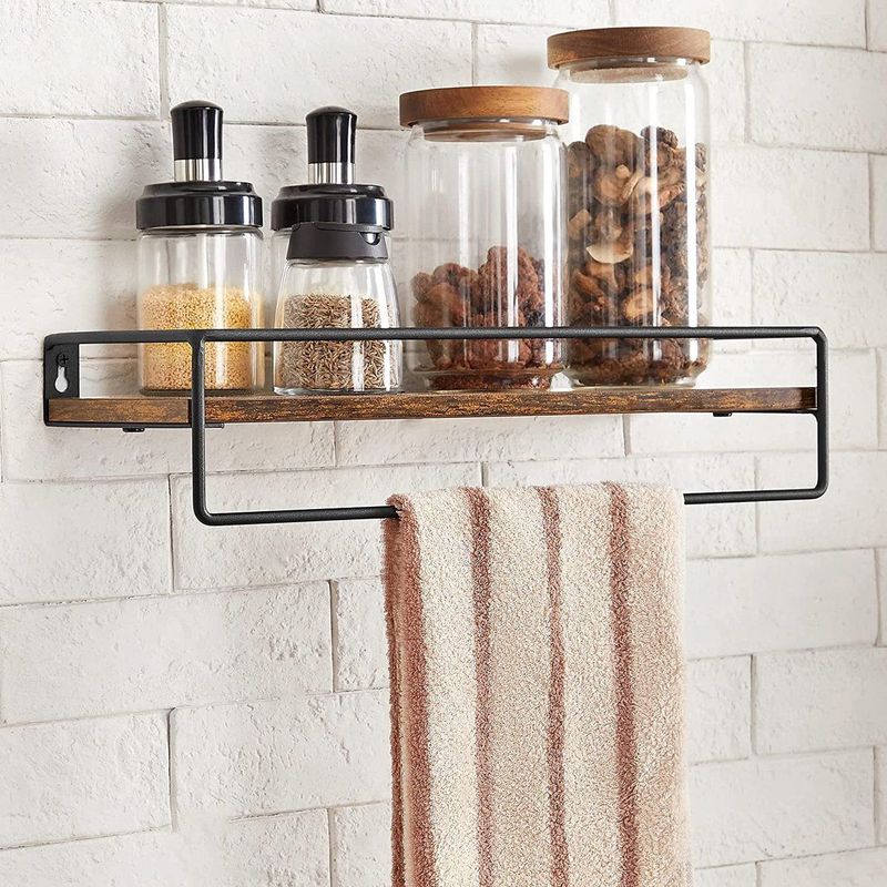 VASAGLE - LWS441B01 - Wandplank - Vintage Bruin-Zwart - Set van 2 - Zwevende Plank met Stang