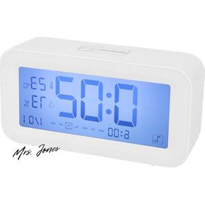Mrs. Jones Digitale wekker met led-display voor kinderkamer en woonkamer - ingebouwde kalender en temperatuurweergave .