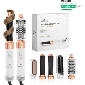 VENEUX® Föhnborstel - Airstyler - Krulborstel - Warmteborstel - 5 in 1 Multistyler - Wit Met Goud - 2025 Editie