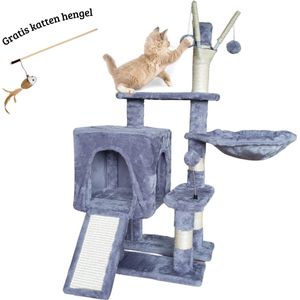 Janse® Stevige krabpaal 50x70x95 cm - Katten toren - Kattenflat - Katten huisje - Kattenmand - Kattenspeeltjes - Pluche mand - Kattenboom met hangmat - Zacht kattenkasteel - Klimmen en spelen