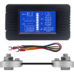 Batterijmeter Voltmeter Ampèremeter Energie-energiemonitor LCD-multimeter - Digitale spanning Stroomkap Ohm Uur SOC-meter - LCD DC 0-200V 100A Shunt