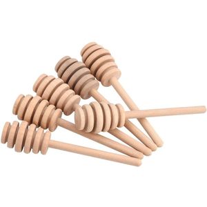 Fdit 50pcs/set Household Wood Portable Mini Jam Honey Dipper Jar Dispenser Collecting Stirring Stick Mino Dispenser Drizzle Honey (10.5cm)