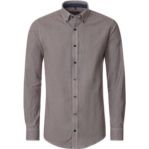 CASA MODA Sport casual fit overhemd - flanel - bruin dessin - Strijkvriendelijk - Boordmaat: 55 - 56