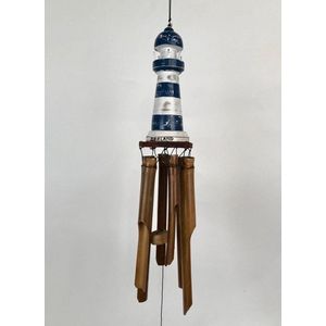 Bamboe windgong vuurtoren blauw/wit