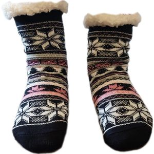 Huissokken - Kerstsokken - Wintersokken - Warme wintersokken - Thermo - Gevoerd - Meisjes - Kleur Zwart met Wintermotief - Maat 32/35 - Antislip - Cadeau - Kerst