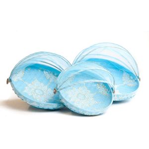 Set bamboe vliegenmanden turquoise/wit/goud