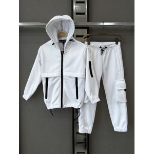 Joggingpak Kind – Vest met Capuchon + Broek – Trainingspak – Maat 98/104 – Jongens & Meisjes – Kleur Wit – Hele Jaar Draagbaar - Topkwaliteit