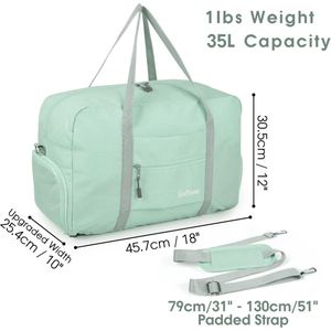 Sporttas met natte zak en schoenenvak, reistas voor dames en heren, lichtgewicht, A1-mint Groen, 35L