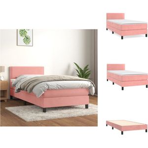 vidaXL Bed Frame Roze Peuterbed - 193 x 90 x 78/88 cm - Fluweel - Pocketvering Matras - Huidvriendelijk Topmatras - Montagehandleiding - Inclusief 1 x Hoofdeind - 1 x Matras - 1 x Topmatras - Bed