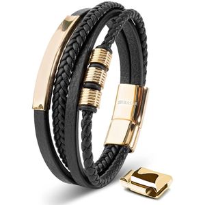 SERASAR Jongensarmband - Goud - Echt Leer - 17cm - Tienersieraden