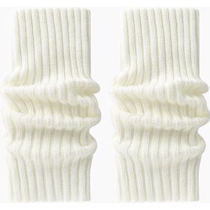 Casual mode verdikte geribbelde gebreide sokken herfst en winter warme kalf y2k fleece sokken dames beenwarmers - Wit-met voetjes (40cm) - 40cm