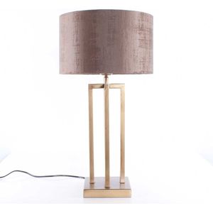 Tafellamp vierkant met velours kap Roma | 1 lichts | brons / bruin | metaal / stof | Ø 30 cm | tafellamp | modern / sfeervol / klassiek design
