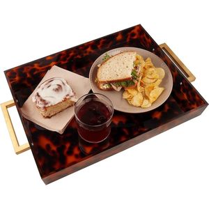 Acryl dienblad, gouden handgrepen, 16"" x 12"" x 2"" decoratief dienblad voor tafel eten drinken serveerschaal voor aanrecht keuken badkamer feest dienblad (schildpad)